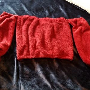 Fashion Nova Off the shoulder red fuzzy top NWOT